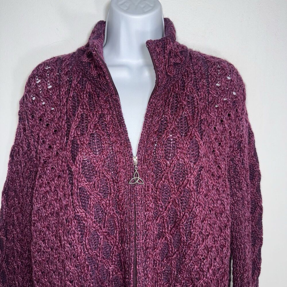 Aran Crafts Ireland Women XXL Merino Wool Zip Cardigan Sweater Fisherman Cable - Picture 3 of 10